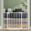 Baby Gate Auto Close,  Dog Gate Indoor for Stairs & Doorways Pressure Mounted Adjustable Pet Gate Indoor, Easy Walk Through No Drilling Child Gate for Baby & Pet Stroller Friendly, White, Up to 55"