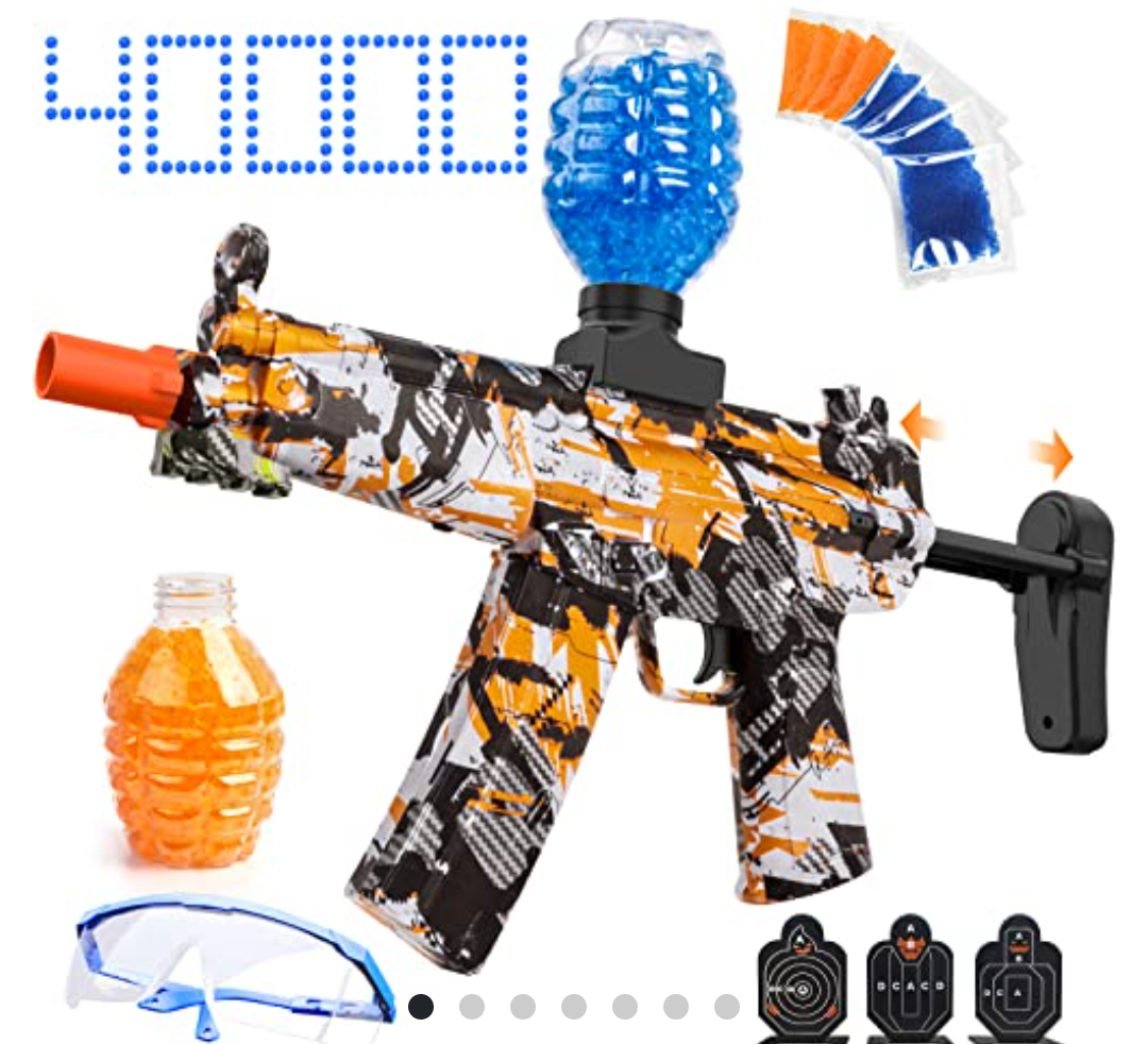 GTAKH Splatter Ball Blaster Upgraded Splat Gun - MP5 Retractable and Full Auto with 40000 Beads and Targets (3), Orange