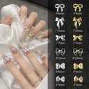 5 x Silver Gold Bow Nail Charms, Small Nails Bows Alloy 12 Styles Bowknot Nail Art Studs Bow Tie Charms for Nails DIY Y2K Decor