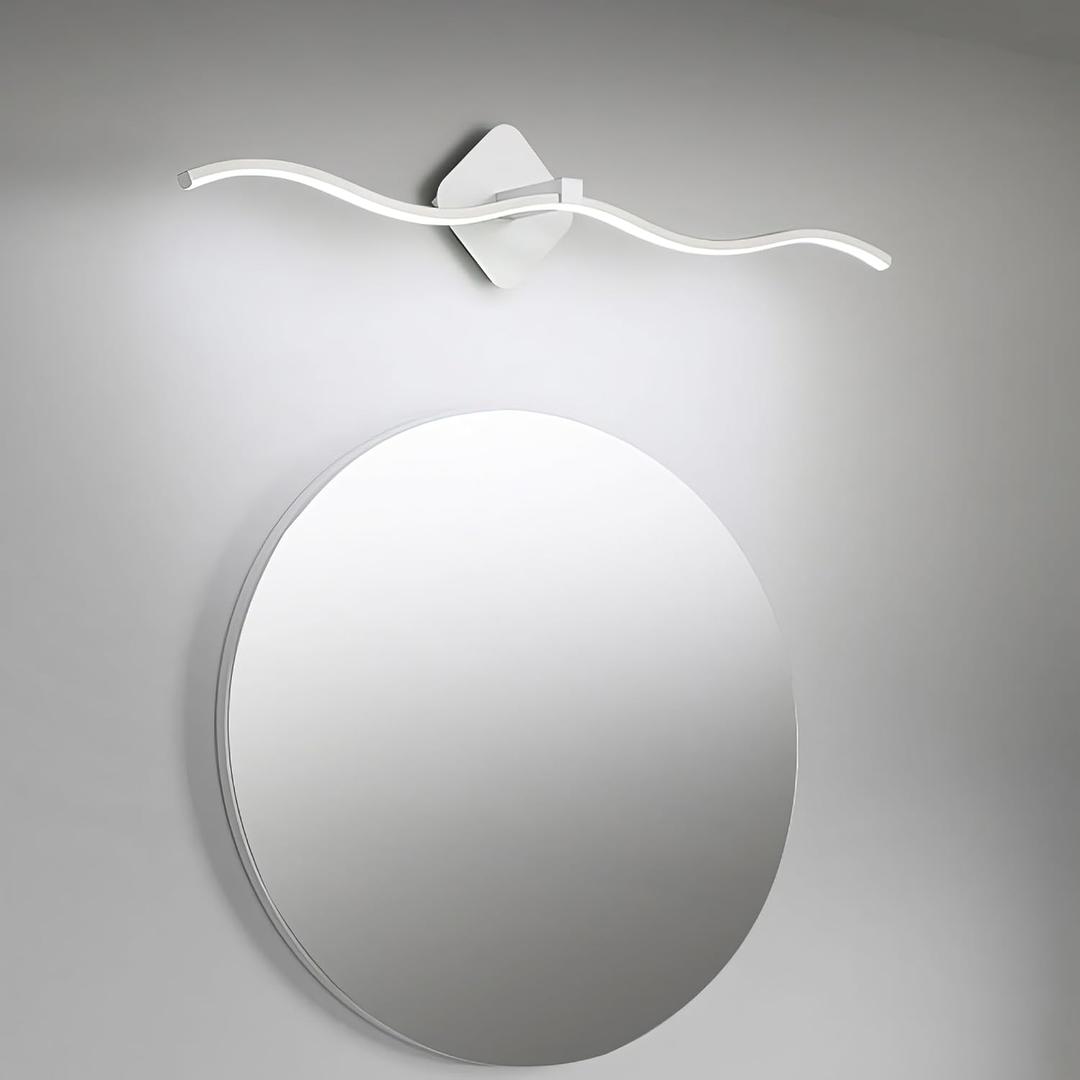 LED Bathroom Vanity Light Over Mirror, 23.6 inch Dimmable Wave Vanity Light Bar, Silica Bathroom Light Fixtures White, 3000K 4000K 6000K Matte Wall Sonce Modern Vanity Lights
