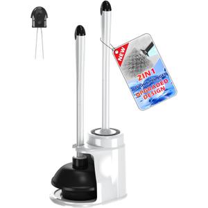 NEWE Toilet Brush and Plunger Set, 2 in 1 Toilet Plunger Heavy Duty, Toilet Brush and Holder with Hidden Tweezers, Toilet Bowl Brush for Bathroom Toilet