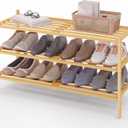 Smiry Long Bamboo Shoe Rack 3-Tier, Stackable Wooden Shoe Organizer for Entryway & Closet, Free Standing Wood Shoe Storage Shelf for Front Door & Small Spaces, Natural