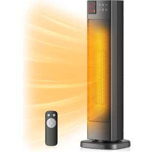 PELONIS Oscillating Ceramic Tower Indoor Space Heater for Home with Oscillation, Programmable Thermostat & ECO Mode, 12H Timer & Remote Control, Safety Protection, 23 Inches, 1500W, PHF15RSAPH23 (Black)