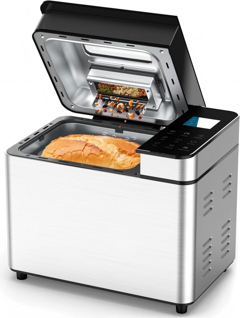 25-IN-1 Automatic Bread Machine | 2lb Size with Visible Lid, Auto Nut Dispenser, One-Touch Display, 13-Hour Delay Timer & Recipes – Easy to Use, High Success for Homemade Bread