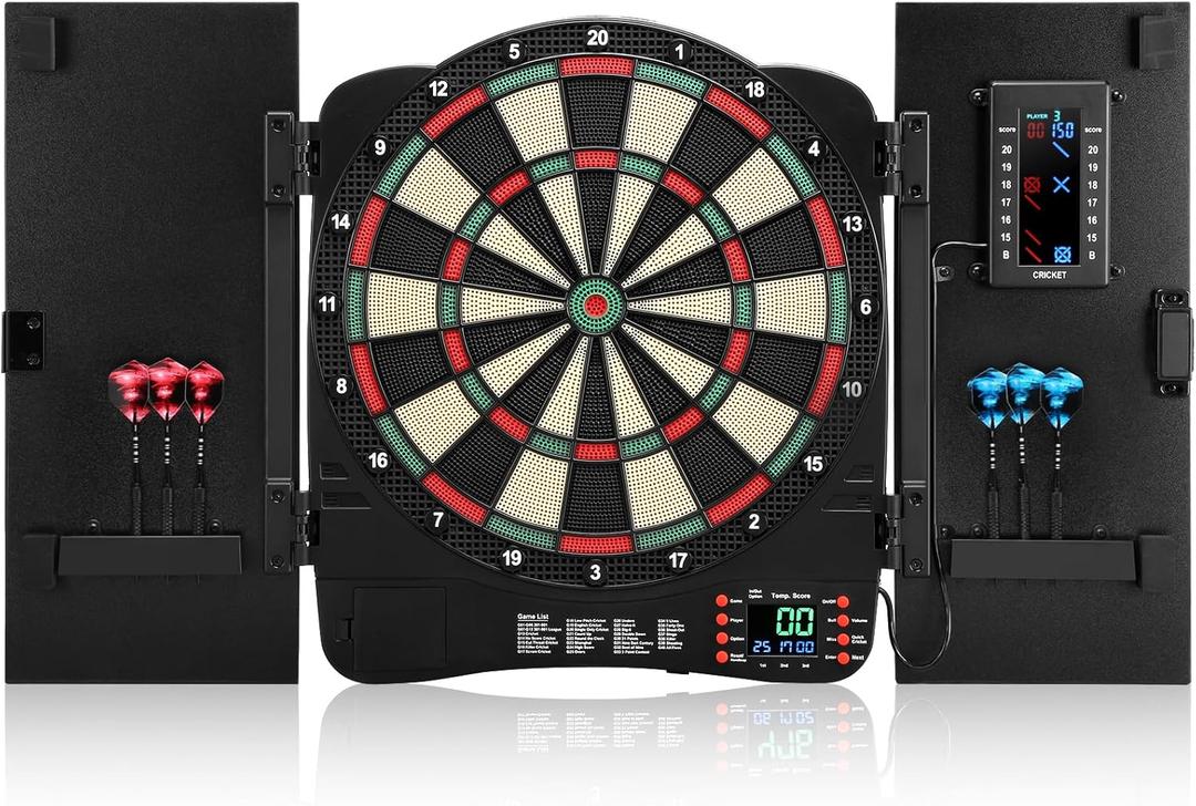 Electronic Dartboard Cabinet, Digital Soft Tip Dartboards with LED Scoreboard, Dart Board Set with 40 Games 420 Variants, 6 Darts, 100 Tips