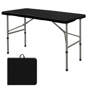 Folding Table 4FT Camping Table Portable Heavy Duty Plastic Rectangular Outdoor Dining Table Steel Legs Fold-in-Half with Carrying Handle for Indoor,Picnic,Party,Wedding,Events(Black)