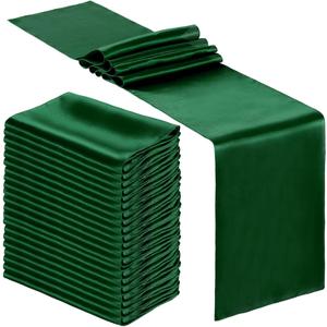 Bencailor 24 Pcs Dark Green Satin Table Runner Bulk 12 x 108 Inches Long Table Runners Bright Smooth Fabric Tablecloth for Wedding Banquet Birthday Spring Graduation Party Decorations