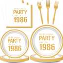 96Pcs 40th Birthday Plates and Napkins for We're Gonna Party Like It's 1986 Party Favor 40th Anniversary Paper Plates Cheer to 40 Years Tableware for Men Women Back in 1986 Birthday Decorations