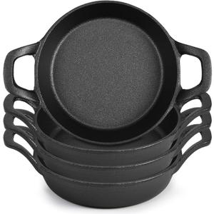 Mini Cast Iron Skillets 6.3 x 6.3 x 1.5 Inch Cast Iron Pan Small Ramekin Set Black Casserole Dish Cookware Oven Safe Mini Skillets for Kitchen Indoor Outdoor Picnic (4 Pack)