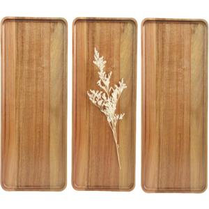 3 pcs 14"x5.3" Solid Acacia Wood Serving Trays Rectangular Wooden Serving Platters Natural Wooden Boards for Bar Coffee Party