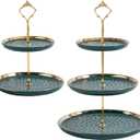 Tosnail Set of 2 Porcelain Cupcake Stand Ceramic Dessert Stand Tiered Serving Trays with Gold Rod, 3 Tiers and 2 Tiers Cake Stand Party Serving Trays Fruit Pastry Holders for Wedding and Party