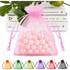 ANZNKU 50PCS Pink Organza Bags 3x4, Small Mesh Gift Bags Drawstring for Jewelry Candy Treats, Mini Sachet Bag for Wedding Bridal Baby Shower Birthday Party, Easter, Mothers Day Favor Bag Bulk (1 count (Pack of 50))