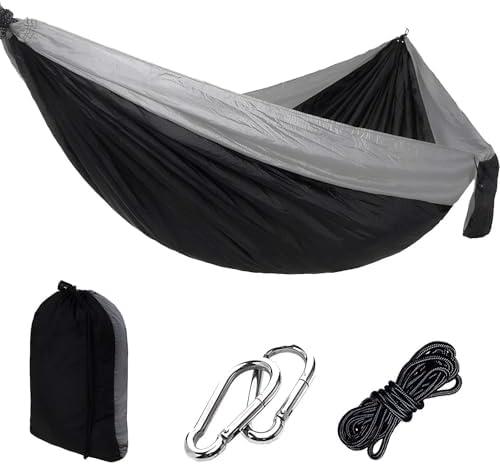 GRSECPO Camping Hammock with Tree Straps Portable Nylon Gray 118"x78" | 600lb Heavy Duty Parachute Nylon Camping Hammock,Tree Straps,Portable,118x78in Extra Large,Outdoor Hiking Beach Backpack Gear