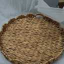 Foxtell Round Rattan Tray, 19.7" Hand Woven Basket, Large Round Ottoman Table Tray with Handles for Home and Kitchen Decorative, Breakfast, Tea, Snack, Fruit, Coffee, Storage