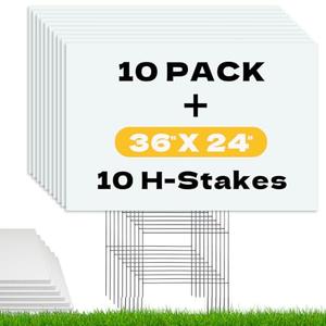 WENWELL Large Blank Yard Signs with Stakes 24" x 36 ",Poster Board for Estate Garage Sale,Party,Birthday,Wedding,Campaign,Parking Corrugated Plastic Sheet,10 Pack
