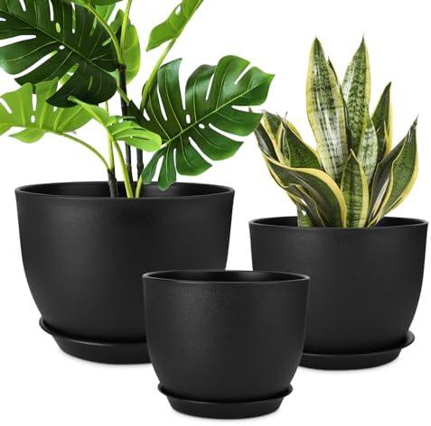 YNNICO Plant Pots 12/10/9 inch Set of 3, Flower Pots with Multi Mesh Drainage Holes, Large Planters for Indoor Outdoor Garden Plants and Flowers. (Black)
