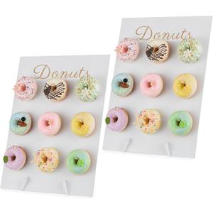 NUPTIO Donut Stand Wall Display: White Donuts Board 2pcs Wood Bagel Holder Reusable Sweet Treat Tower Rustic Doughnut Cake Stands For Party Wedding Birthday Bridal Baby Shower Decorations Supplies