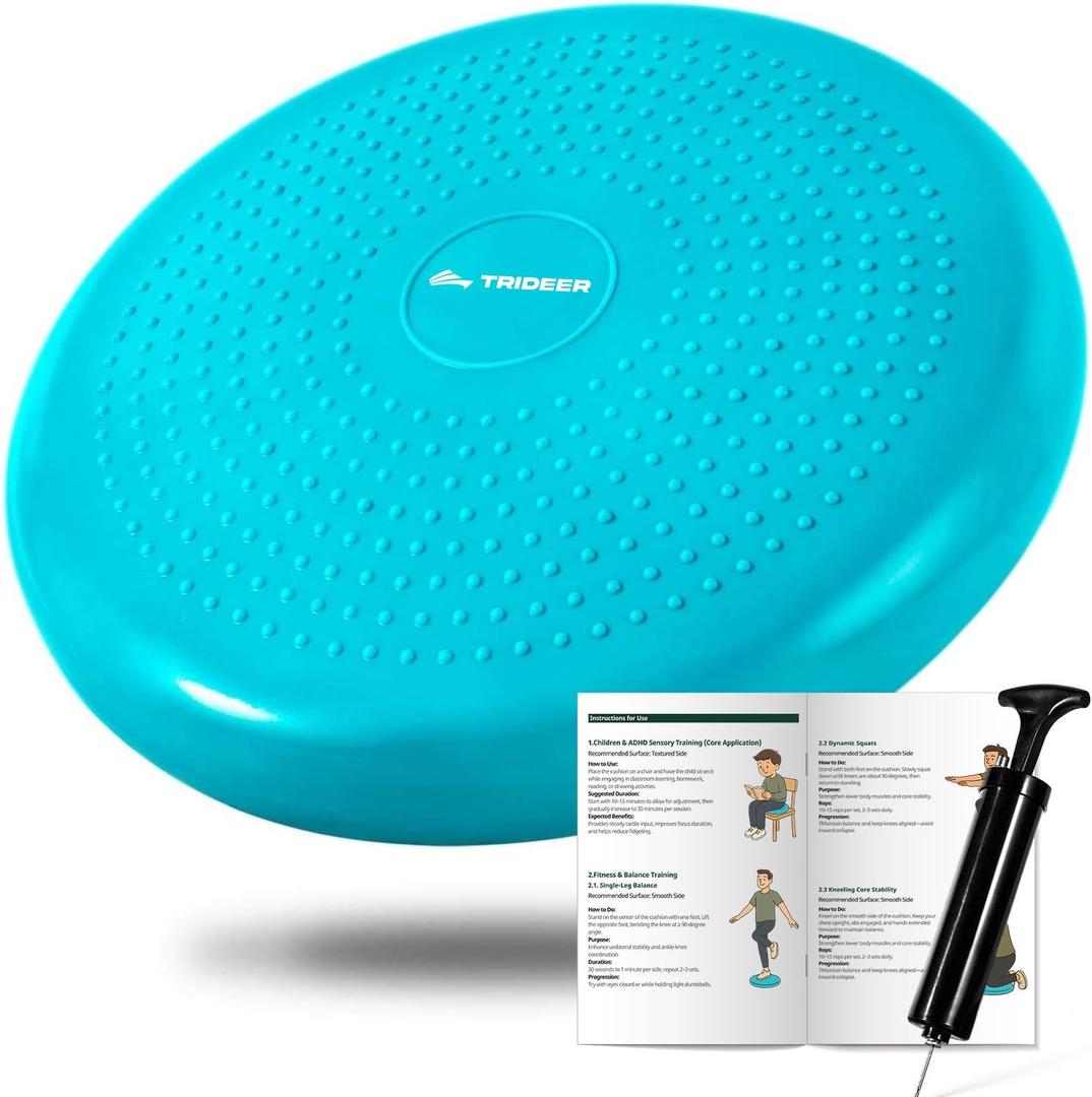 Trideer Wobble Cushion Core Balance Disc, Flexible Seating for Classroom Elementary, Wiggle Seat for Sensory Kids, Balance Pad with Inflation Pump (34CM Turquoise)