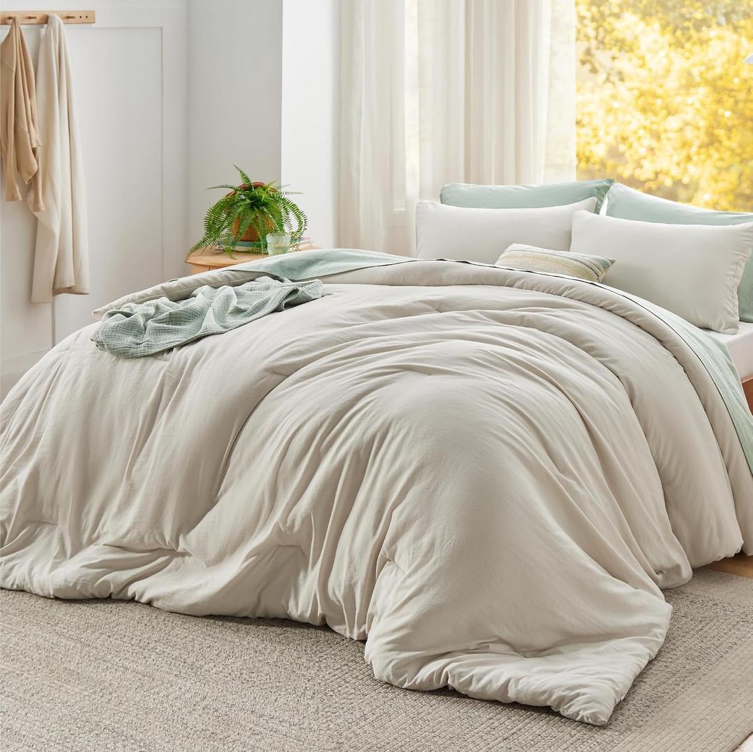 Bedsure Super King Comforter Set, Beige Soft Prewashed Bedding for All Seasons, 3 Pieces GentleSoft Bed Set, 1 Lightweight Comforter (120"x120") and 2 Pillowcases (20"x36")