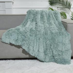 GONAAP Fuzzy Faux Fur Throw Blanket Twin Size Ice Blue Super Soft Cozy Plush Fuzzy Shaggy Blanket for Couch Sofa Bed (Ice Blue, Twin(60"x80"))