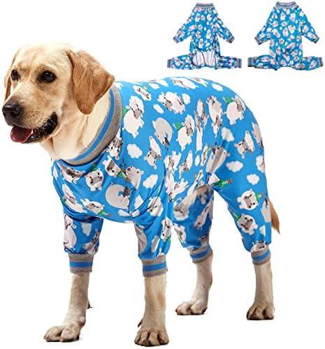 LovinPet Pitbull Outfit Dogs/Cozy Dog Pajamas, Slim Fit, Lightweight Pullover/Full Coverage Dog Pjs/Happy Hippo Blue Print/Large Husky Pajamas/XL