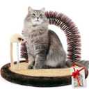 Happi N Pets Original Cat Self Groomer, Arch Grooming Brush wtih Heavy Wooden Scratching Pad, Rubbing Post & Toy, Cat Face Scratchers Body Massager, Cat Scratchers for Indoor Cats, Brown (M for kittens-Cork covered)