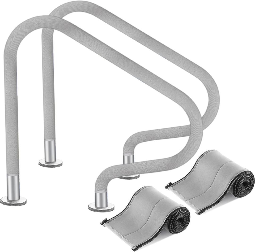 Treela 2 Pieces Pool Handrail Cover Hand Railing Cover Zippered Slip Resistant Rail Grip for Swimming Pool Inground Ladder Handles (Grey,4 ft) (Gray)