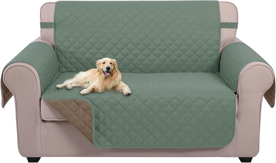 U-NICE HOME Loveseat Sofa Cover Reversible Couch Cover for Dogs with Elastic Straps Water Resistant Furniture Protector for Pets Couch Cover for 2 Cushion Couch (Loveseat, Greyish Green/Taupe), 54"loveseat-medium