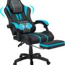 HOFFREE Gaming Chair Massage Big and Tall Video Game Chair for Adults 400lbs Computer Gaming Chair with Footrest for Heavy People Reclining Gaming Chairs Blue and Black