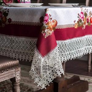 ARTABLE Lace Spring Table Cloth Rectangle Fall Antique Flower Decor Macrame Tablecloth for Outdoor Farmhouse Rustic Kitchen Party Birthday Picnic (Burgundy, 60 x 104 Inch)