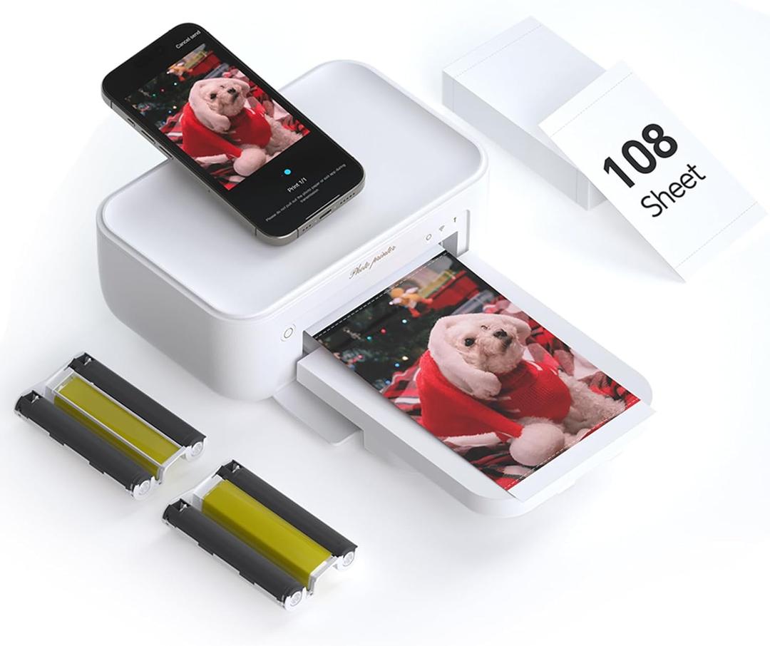 HPRT Photo Printer 4x6,+108Sheets&2ribbon,Instant Picture Printer for iPhone, Android, Smartphone,Portable Photo Printers for Home Use,Thermal Dye-Sublimation, AR Video PrintingWhite