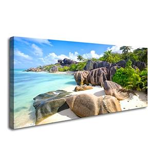 YYYYHPP YP0775 Beach Wall Art Picture Wall Art Stone Coconut Trees on Sands Beach Seascape Scenery Painting Nature Picture for Bedroom Home Office Wall Decor 40x20