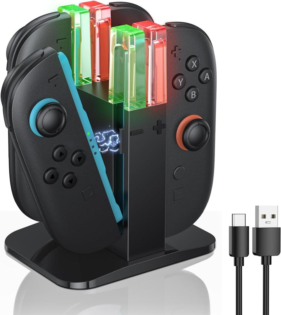 KINWIN Charging Dock for Nintendo Switch 2 (2025) Joypad Controllers, NS2 Joypads Charging Station with Lamppost LED Indication, Magnetic Charger Stand with a USB Type-C Charging Cable