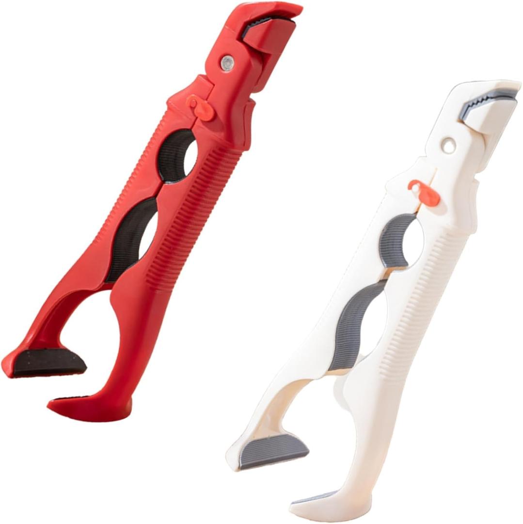 3-in-1 Hot Plate Gripper, Multi-Angle Anti-Scald Bowl Holder Clip & Hot Plate Grabber Tool with Lock, Includes 2 Silicone Sleeves for Hot Bowl Cozy Holder, Hot Plate Gripper Tongs(Red+White)