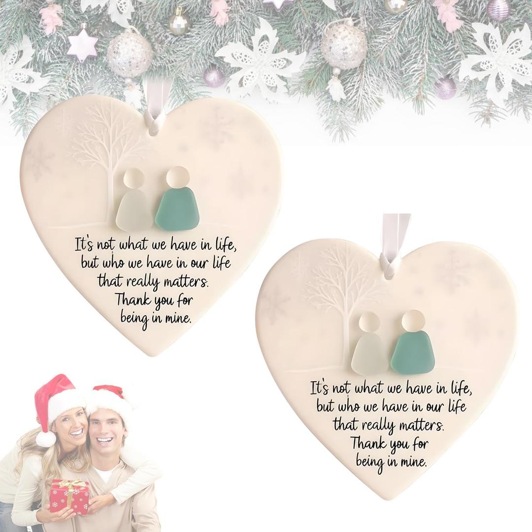2PCS Heart-Shaped Sea Glass Friendship Decor, Timeless Friendship Heart Keepsake, Shaped by Nature & Crafted by Hand, Friendship Christmas Ornaments, Sea Glass Art for Best Friends