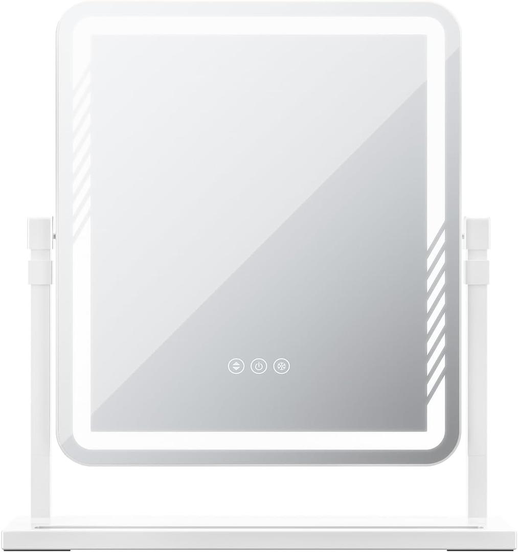 Vanity Mirror with Lights 17.5 Inch Hollywood Makeup Mirror with 3 Light Modes 360 Degree Rotation Height Adjustable 1X 10X Magnification Smart Touch Control and Phone Holder White