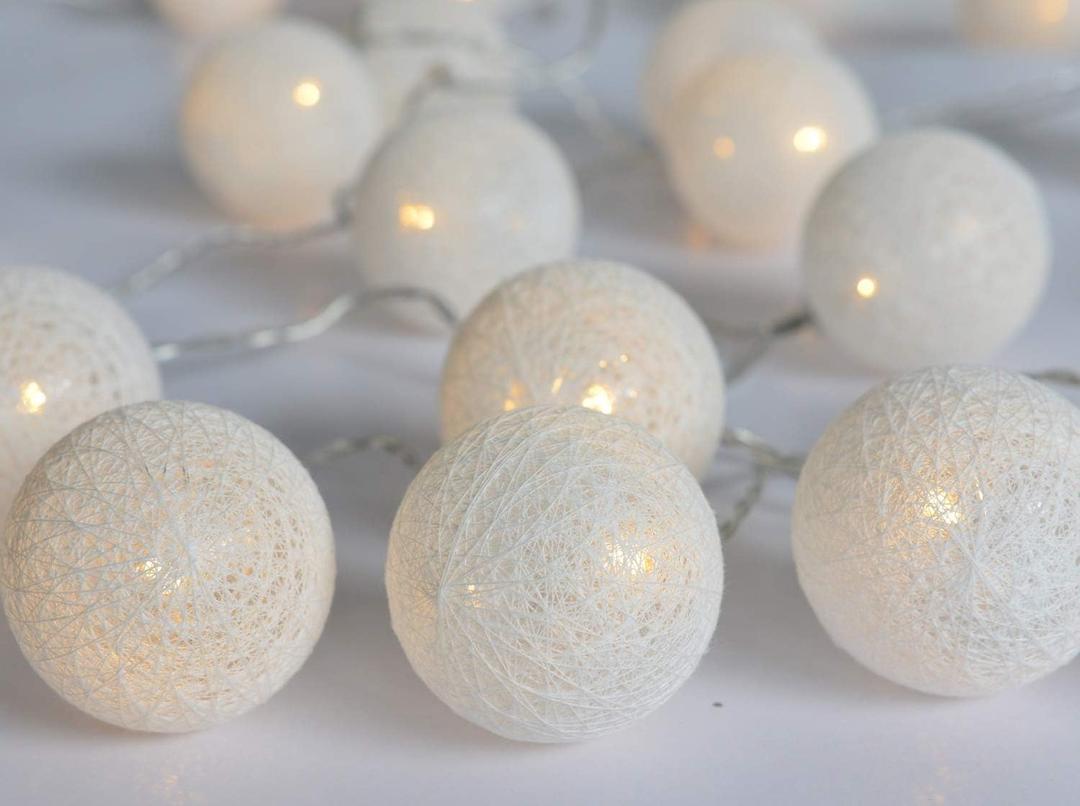 LED Cotton Ball Christmas String Light 3m 20 Balls Battery Operated, Children's Night Lights Bedroom and Nursery Cradle Decor Newborn Gift Fairy String Light, Garden Party Home Wedding Strip (Pure White)