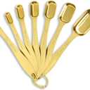 Rainspire Heavy Duty Measuring Spoons Set Stainless Steel, Metal Measuring Cups and Spoons Set for Dry or Liquid, Fits in Spice Jar, Home Gadgets Kitchen Gadgets, Set of 7 Including Leveler, Gold
