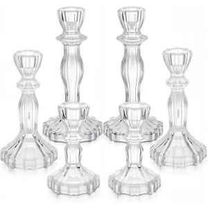 Mumufy 6 Pack Glass Taper Candle Holders Clear Candlestick Holder Fit 0.8 Inch Candles 4'' 6'' 8'' Tall Crystal Decorative Candlestick Stand Centerpiece for Table Wedding Dining Party (Classic)