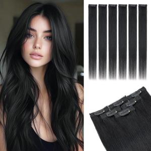 Rich Choices Real Human Hair Clip In Extensions-6 Pcs Single Clip Design-100% Remy Hairs Invisible Clip in Extensions for Thin Hair-Seamless Hairpieces for Women/Men-14 Inches #1Jet Black