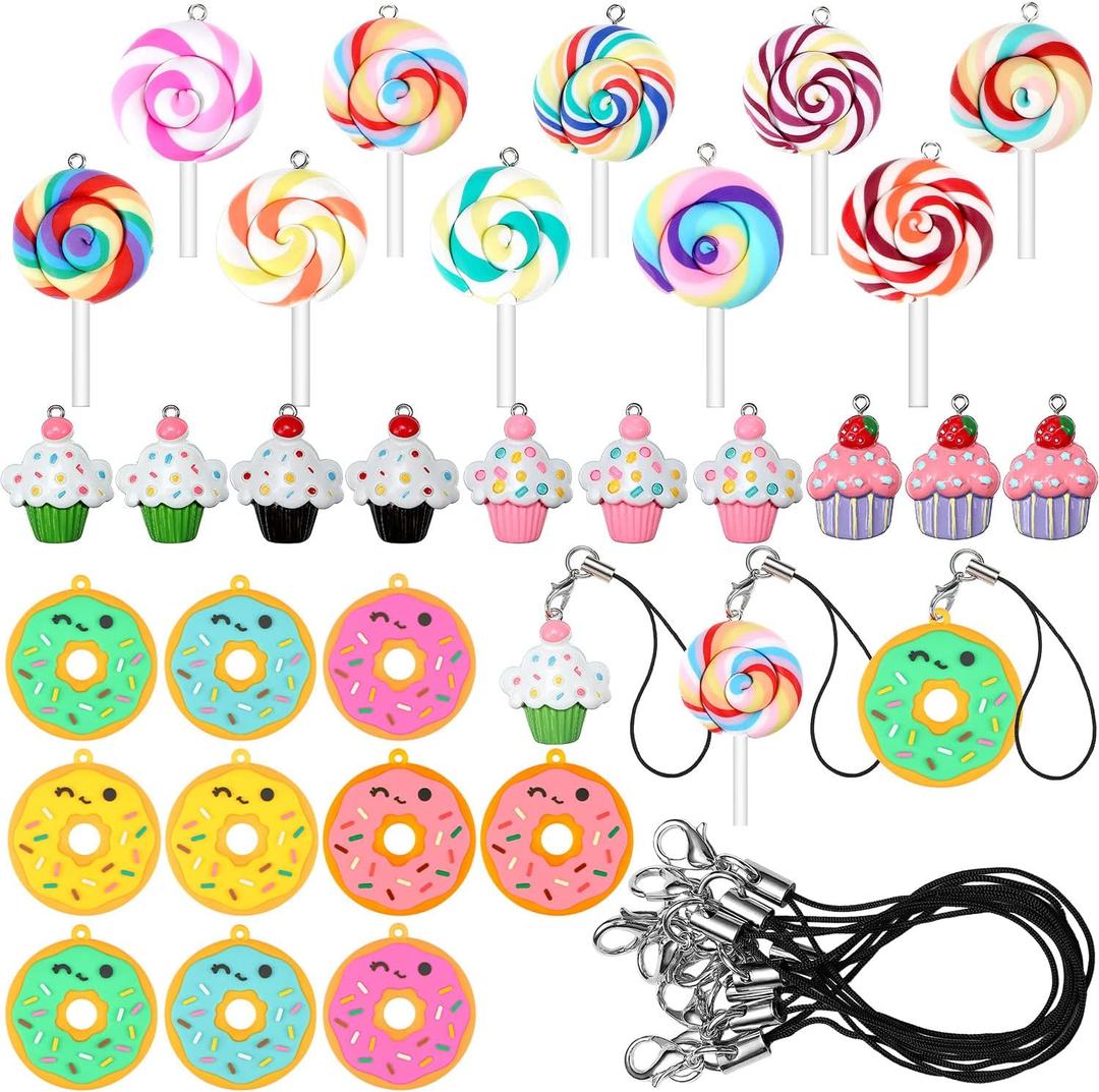 Hicarer 60 Pieces Candyland Christmas Tree Decorations Xmas Candy Lollipop Cupcake Pendants Donut Hanging Ornaments Polymer Clay Candy Themed Decor with Lobster Clasps DIY Pendants Accessories