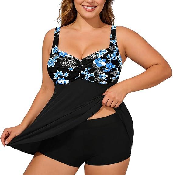 Plus Size Tankini Swim Top with Supportive Underwire and Adjustable Straps, 14W