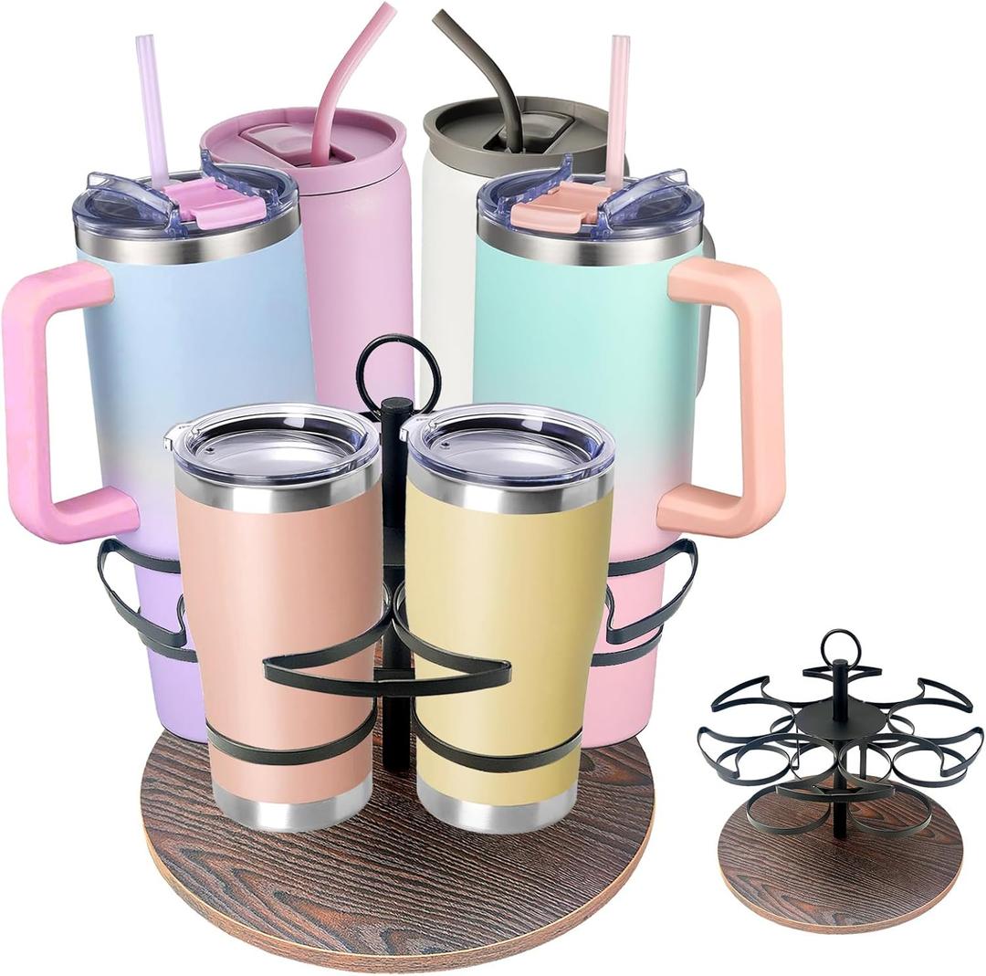 Tumbler Organizer,Ctancifang Rotating Stanley Cup Holder for Cabinet Fits 6 Bottles (40/30 oz), Stanley Organizer with Portable Handle for Kitchen, Camping, Parties,Easy to Grab Cup,Easy to Carry (black)