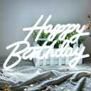 Happy Birthday Neon Sign, LED Happy Birthday Light Up Sign, USB Powered Dimmable Neon Light, Birthday Neon Sign for Wall Decor, Perfect for Backdrop Birthday Party Decoration, White, 38.1*22.09*1.7cm 15*8.7*0.669 Inch