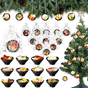 12 Sets Ramen Bowl Ornaments Hanging Christmas Tree Ornament Japanese Food Ornaments Ramen Party Favors Gifts Bulk with Drawstring Organza Gift Bag