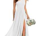 Elegant One Shoulder Bridesmaid Dresses A-line Tea Length Pleated Chiffon Formal Gowns for Women, Size 13