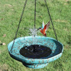 Solar Fountain Ceramic Hanging Bird Bath,Bird Bath for Outside,Outdoor Fountain Bird Bath,Garden and Home Decor