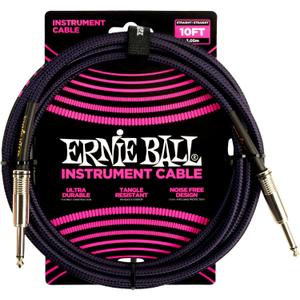 Ernie Ball Braided Instrument Cable, Straight Straight, 10ft, Purple/Black