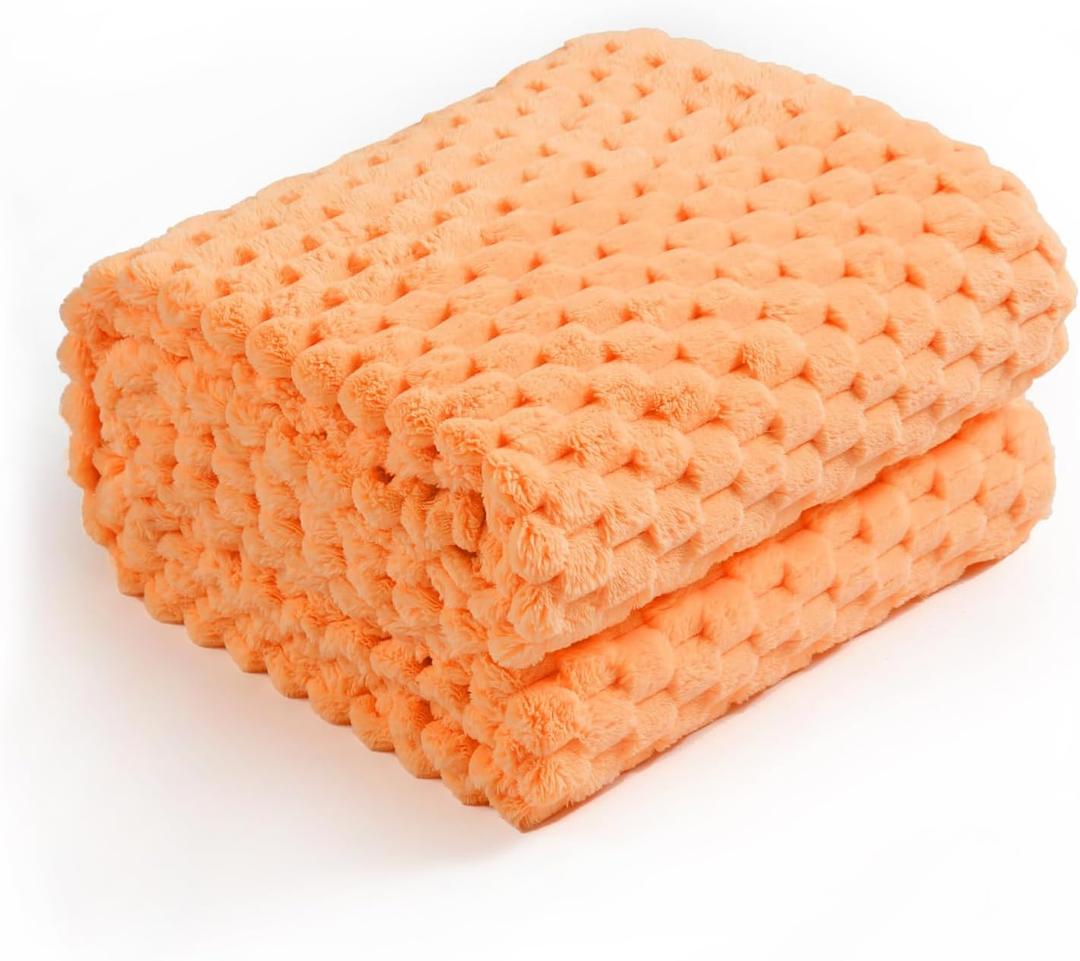 Excervent Flannel Fleece Throw Blanket (50x70 inches), Hexagon Jacquard Decorative Fuzzy Blankets for Household, Camping, and Travel, Super Soft Cozy, Suitable for All Seasons, Orange (50"x70")
