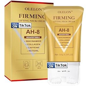Neck Firming Cream with Roller, Neck Cream for Tightening and Firming with Retinol, Collagen & Niacinamide to Reduce Wrinkles, Tighten Sagging Skin & Lift Jawline